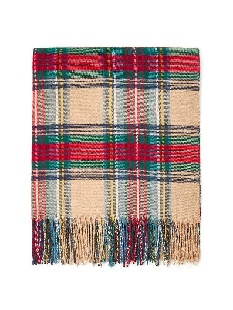 Fringe Trim Plaid Scarf