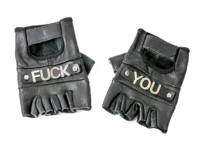 Fuck You Genuine Leather Fingerless Gloves Pair