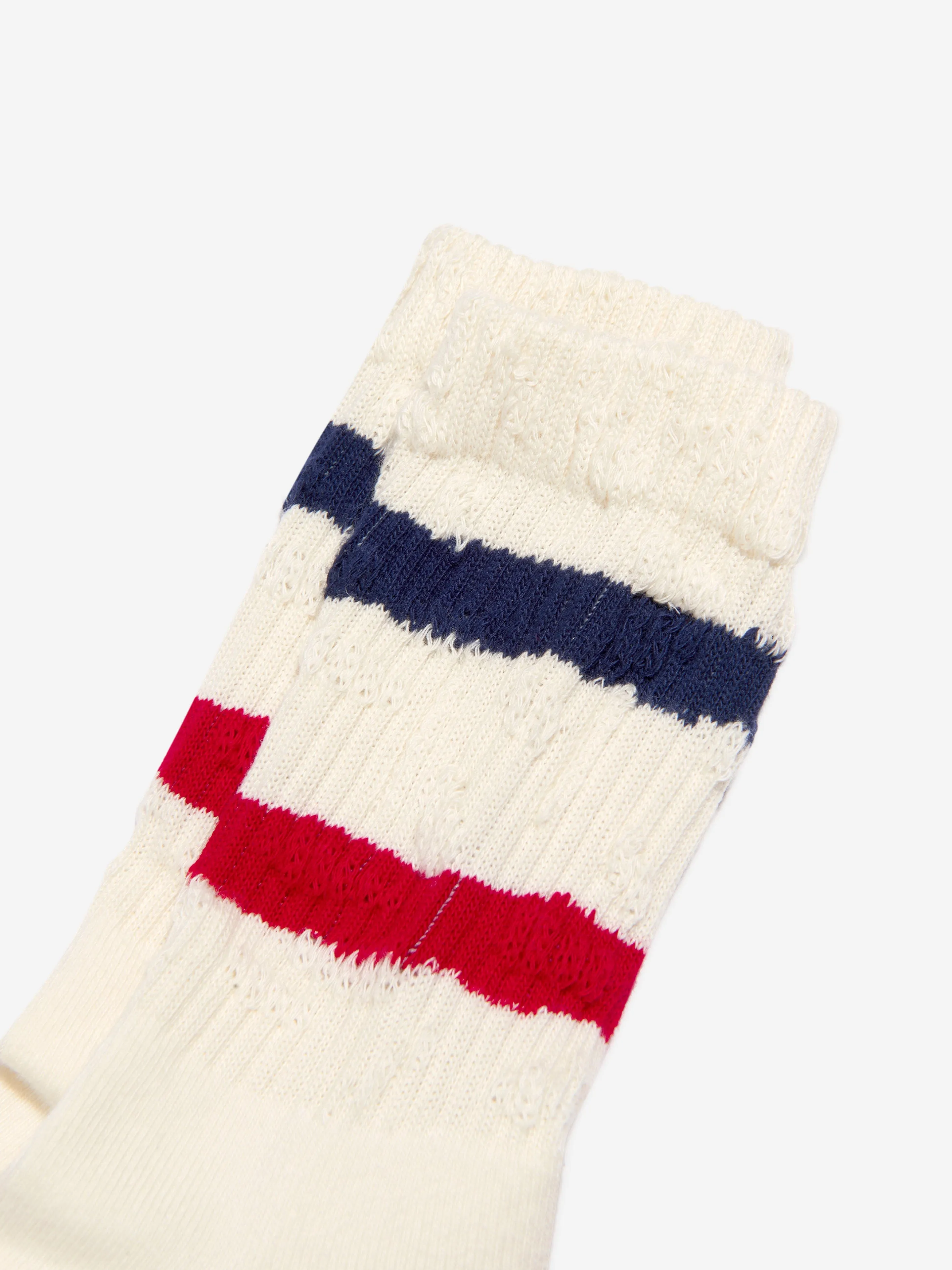 Golden Goose Kids High Rib Striped Distressed Socks in Ivory