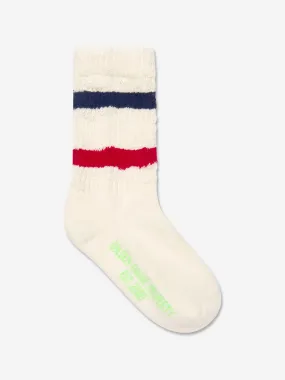 Golden Goose Kids High Rib Striped Distressed Socks in Ivory