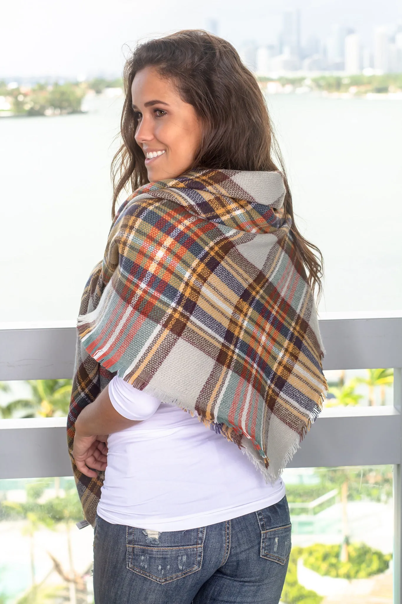 Gray Plaid Blanket Scarf