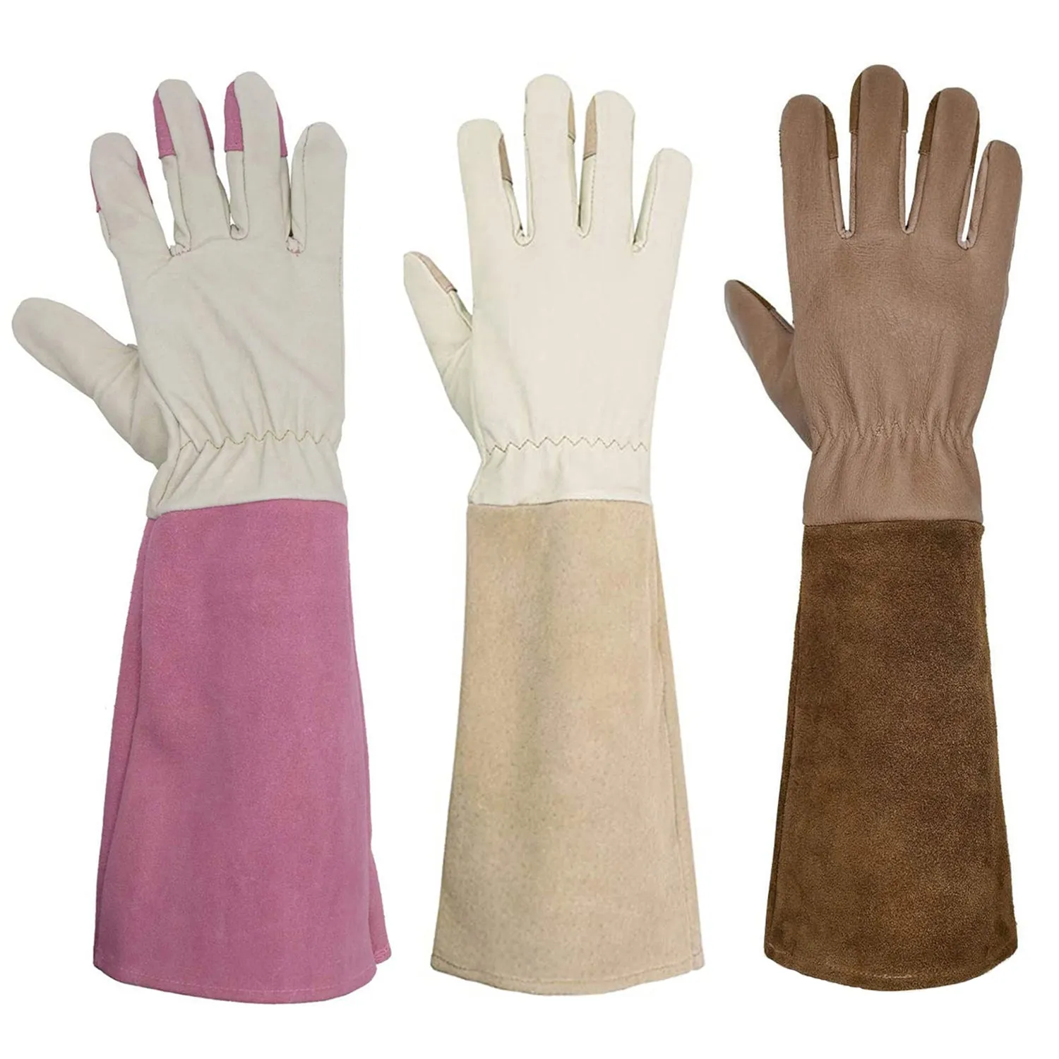 Handlandy Wholesale Women Gardening Gloves Pigskin Leather Long Gauntlet 1601 (36/72/120 Pairs)