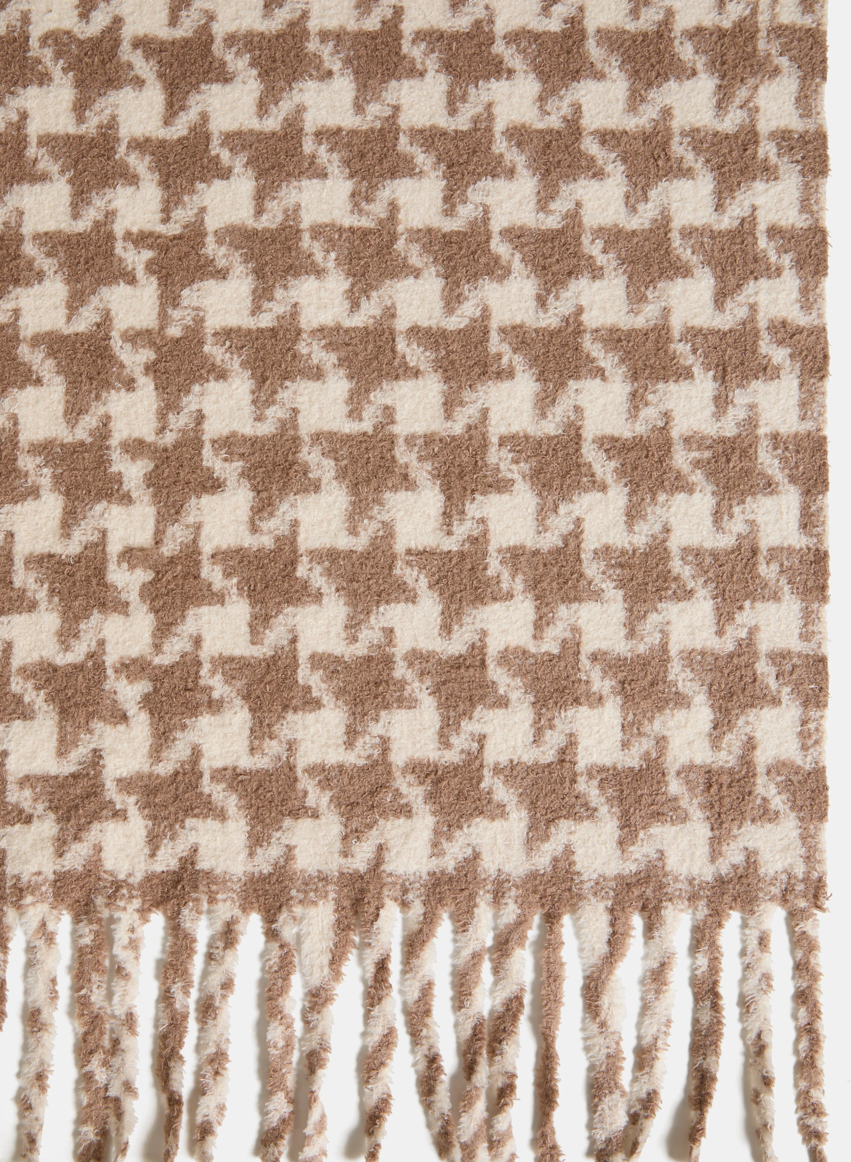 Houndstooth Print Fringe Detail Scarf