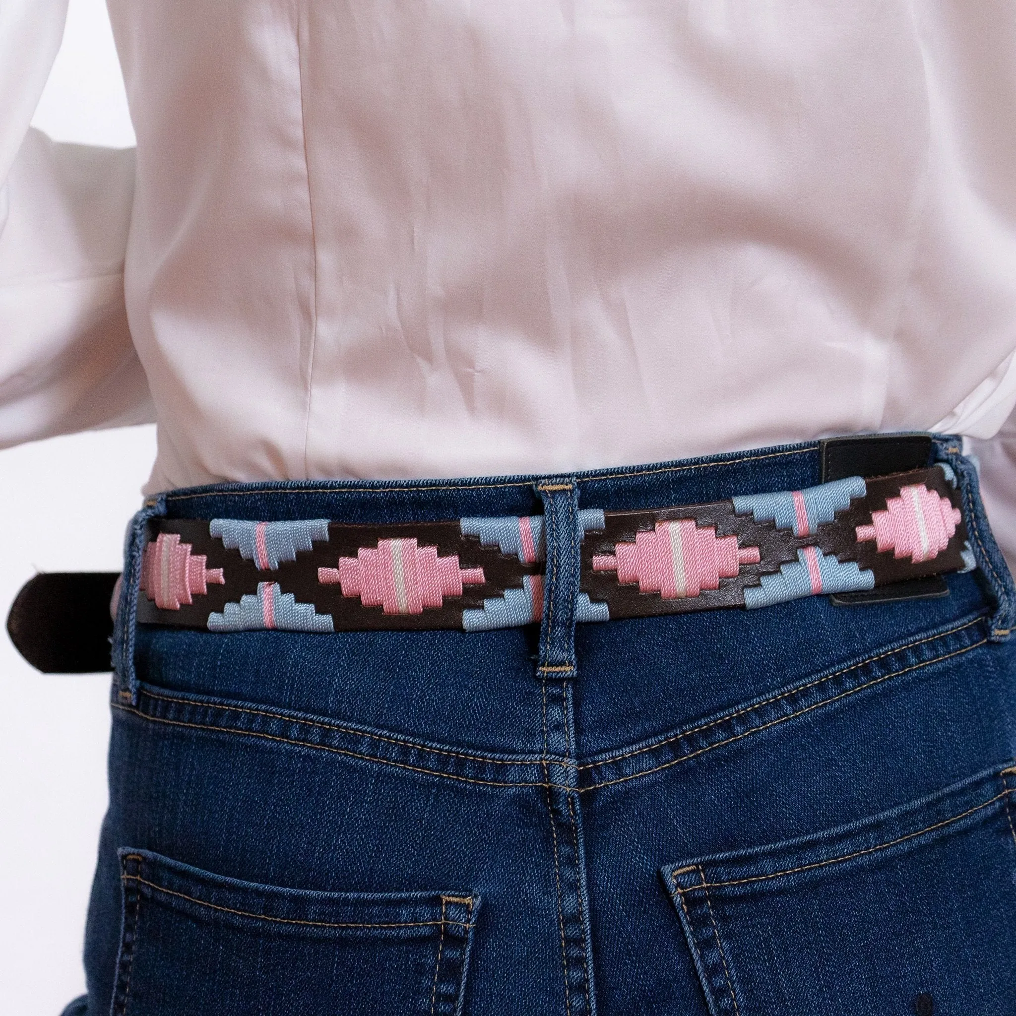 I-Aqua/Pink Saddle Leather Designer Belt