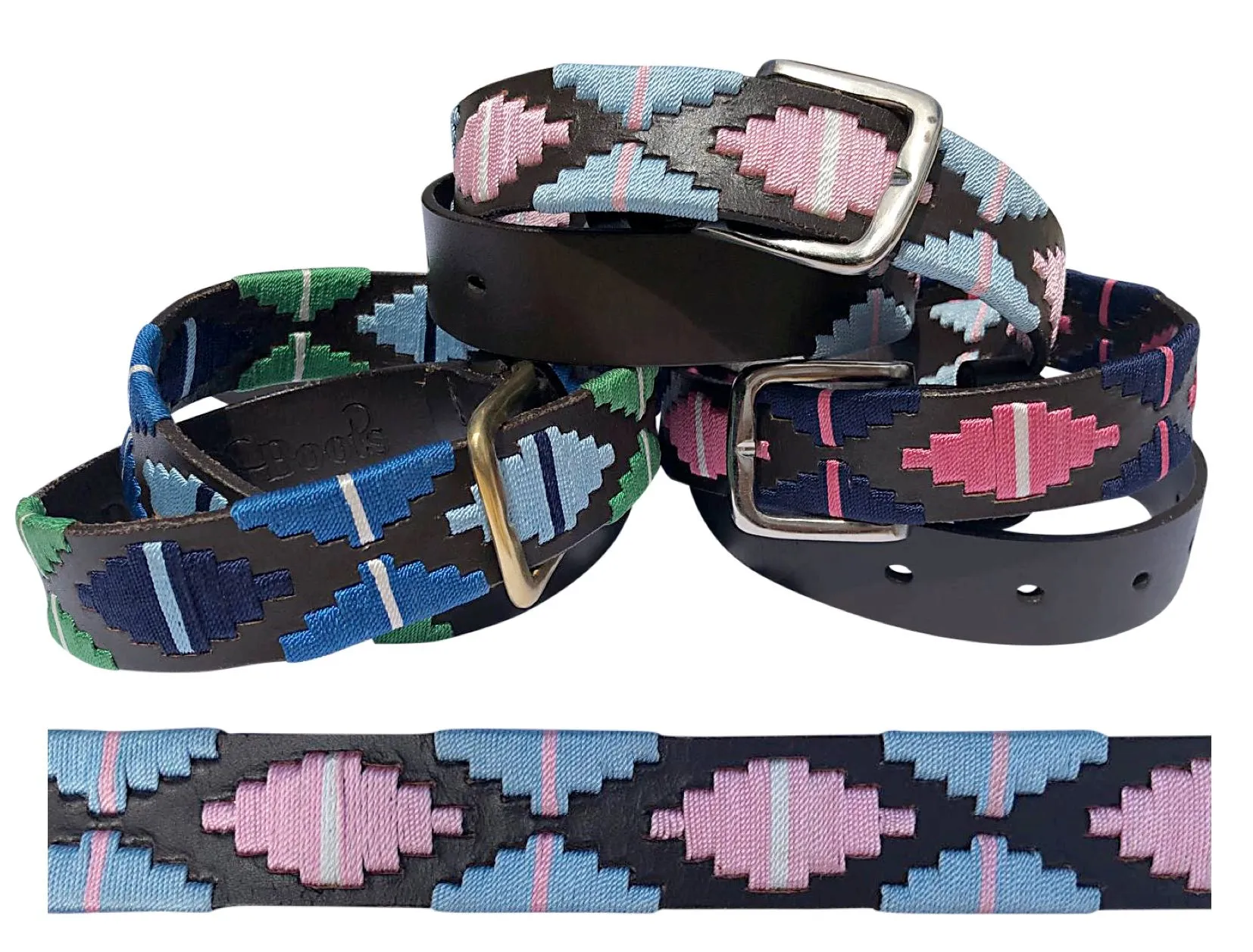 I-Aqua/Pink Saddle Leather Designer Belt