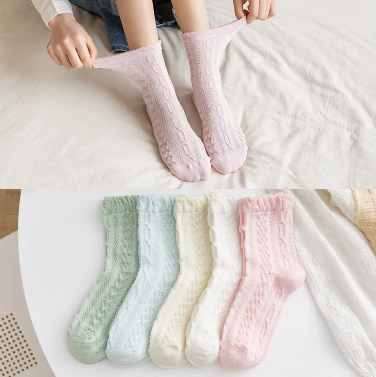 JCS004 Solid Color Patterned Socks