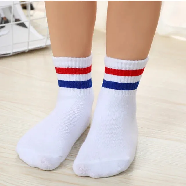 Kids Classic Two Striped Cotton Crew Socks Retro Old School Children Baby Boys Girls Socks Hiphop Skate White School Socks Black