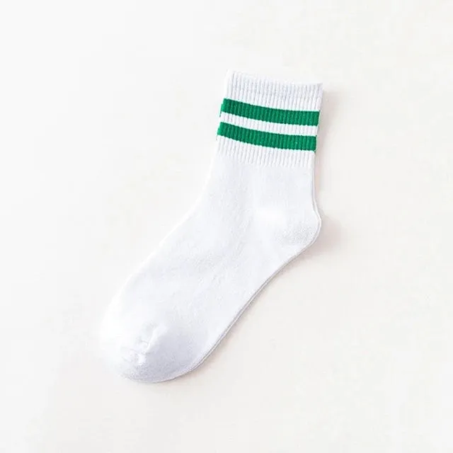 Kids Classic Two Striped Cotton Crew Socks Retro Old School Children Baby Boys Girls Socks Hiphop Skate White School Socks Black