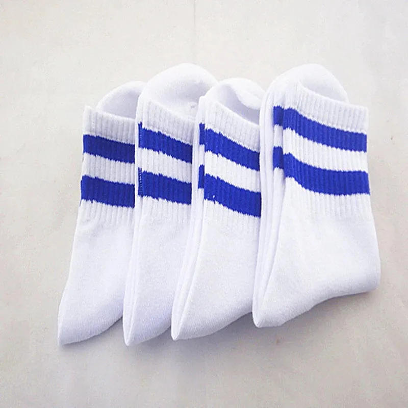 Kids Classic Two Striped Cotton Crew Socks Retro Old School Children Baby Boys Girls Socks Hiphop Skate White School Socks Black