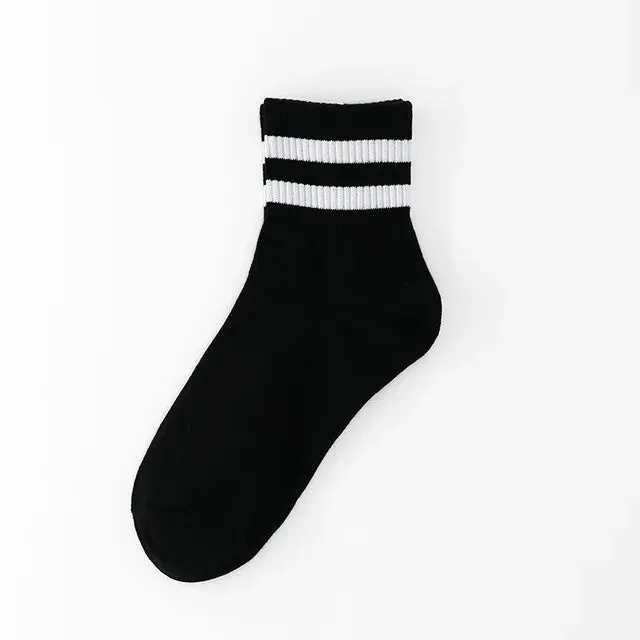 Kids Classic Two Striped Cotton Crew Socks Retro Old School Children Baby Boys Girls Socks Hiphop Skate White School Socks Black