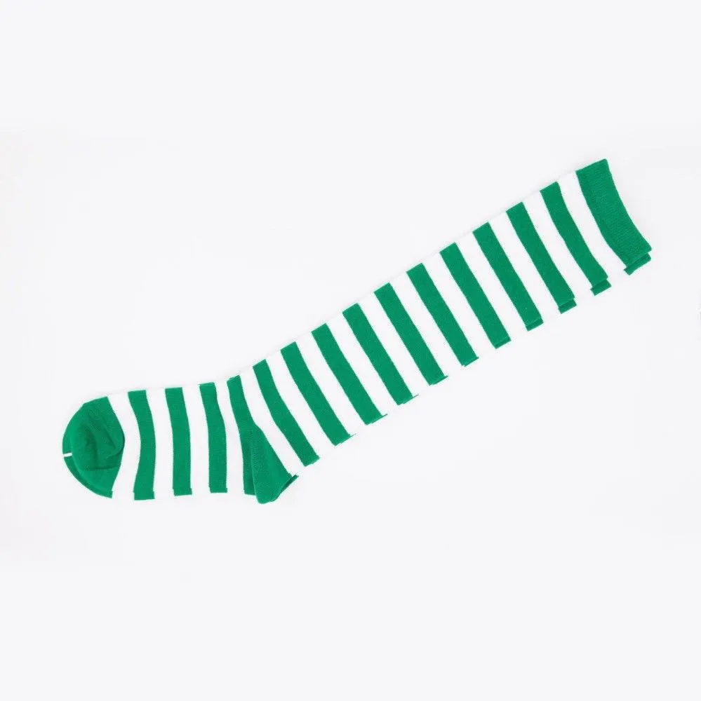 Knee High Socks Striped Ladies Long Womens Green White Stripe AU Stock