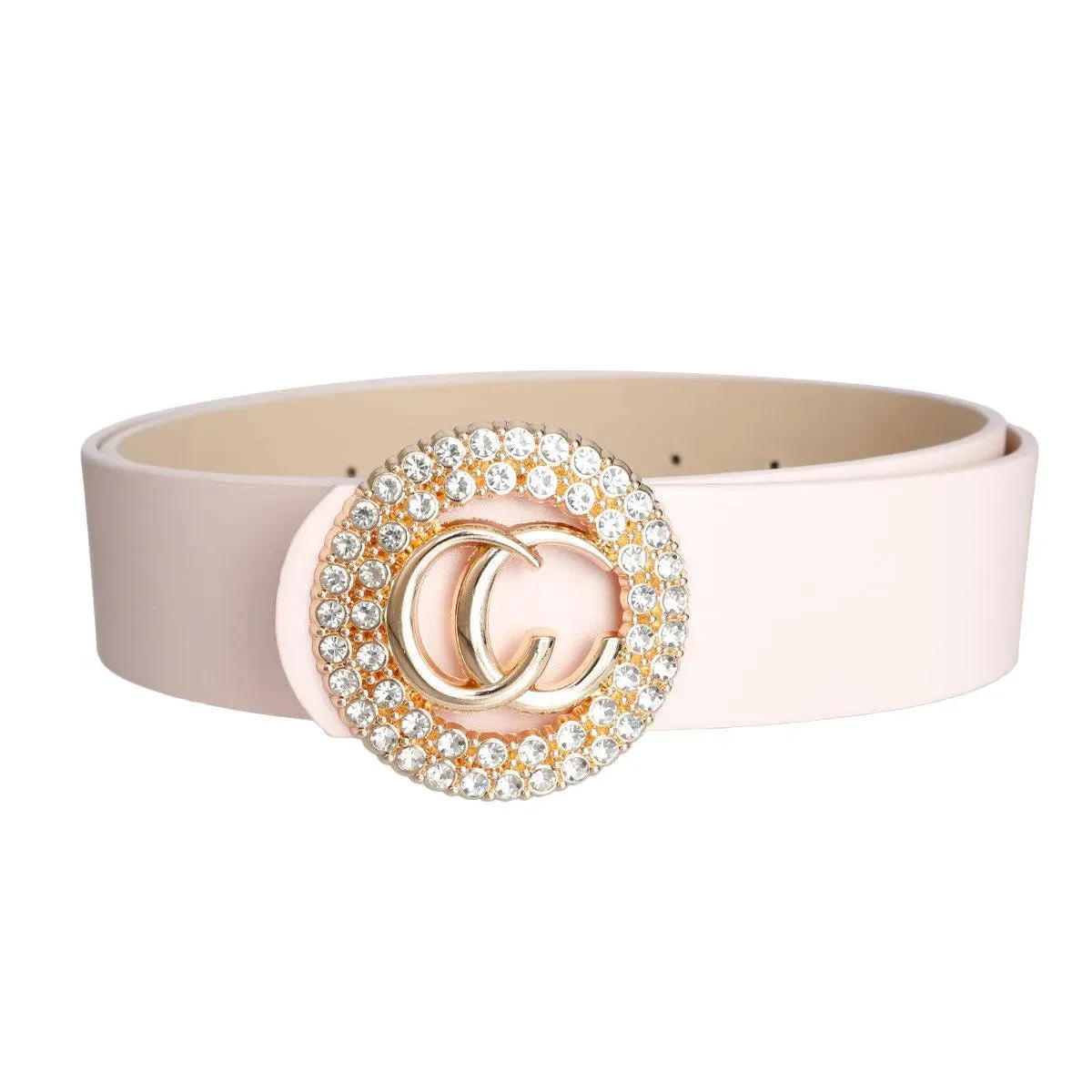 Ladies Round Buckle Light Pink Vegan Leather Belt