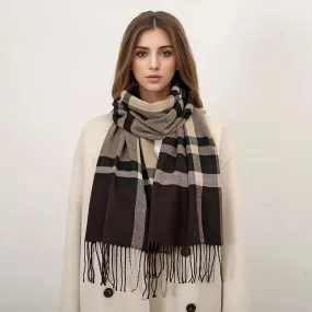 Luxury Plaid Print Warm Travel Cashmere Winter Pashmina Long Casual Scarf