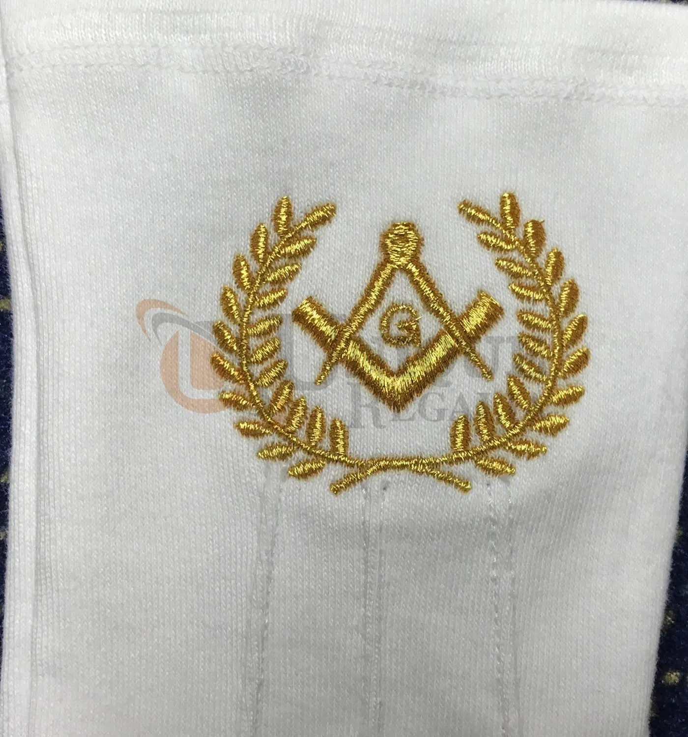 Masonic Cotton Gloves with Machine Embroidery  Square Compass and G Gold/Silver