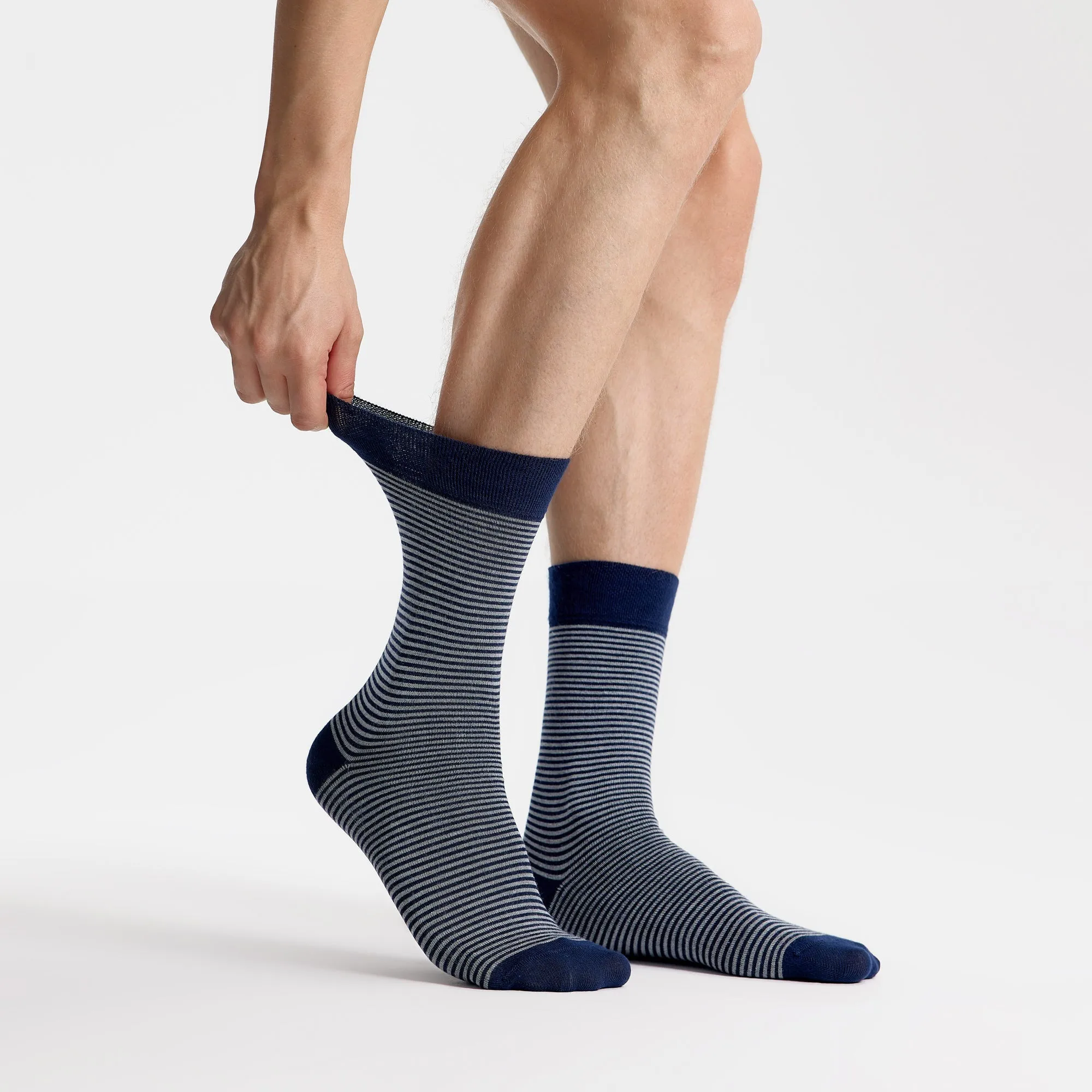 Men's Bamboo Dress Socks • Striped Pack of 1/3/5 Pairs • Blue Navy