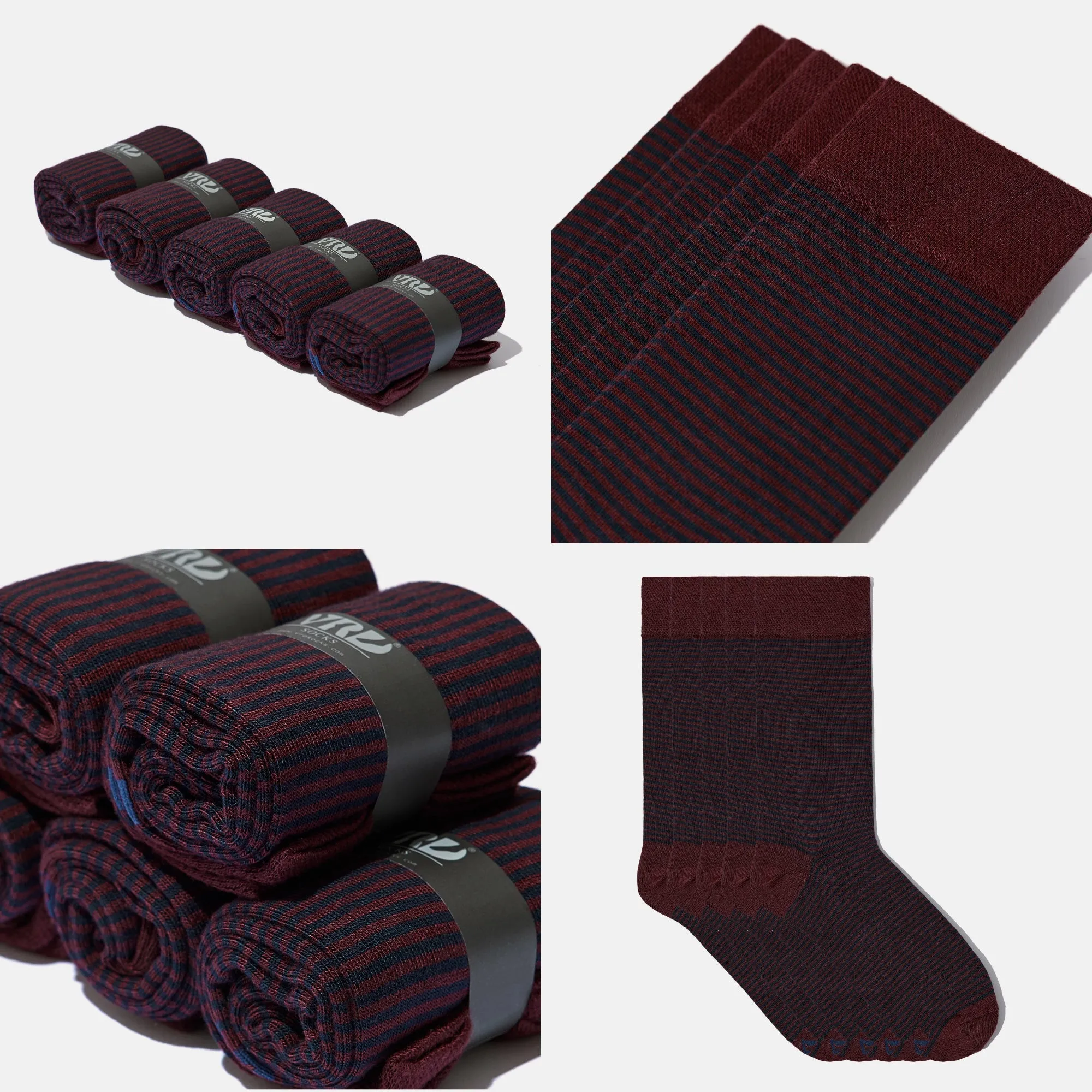 Men's Bamboo Dress Socks • Striped Pack of 1/3/5 Pairs • Burgundy