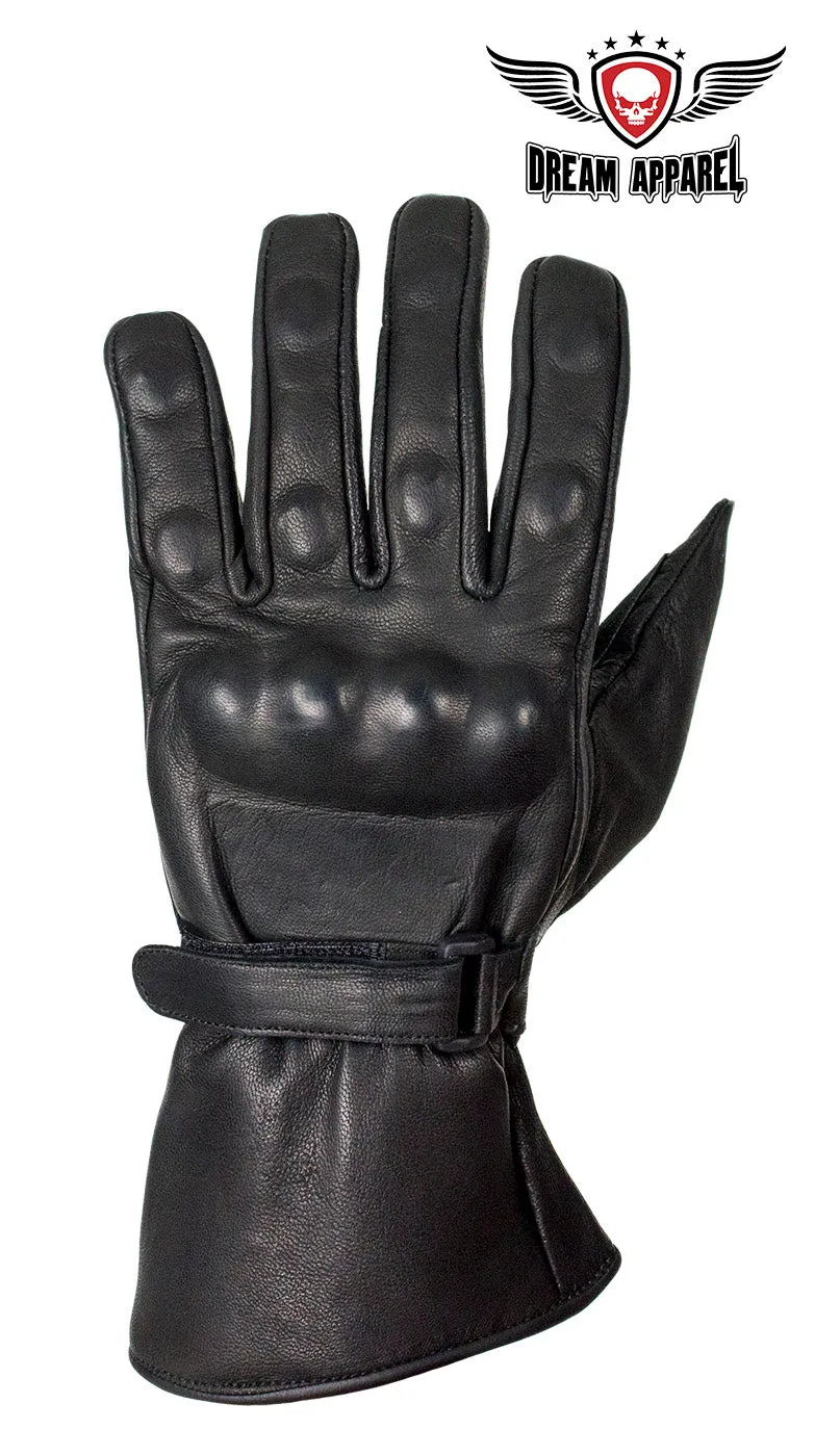 Men's Leather Gauntlet Gloves With Hard Knuckle Protector