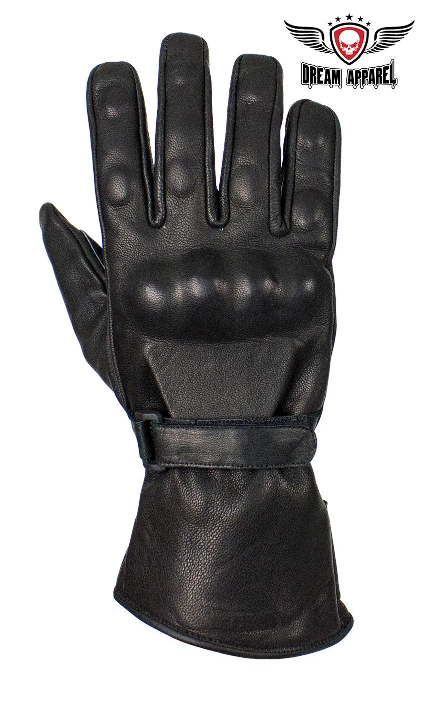 Men's Leather Gauntlet Gloves With Hard Knuckle Protector