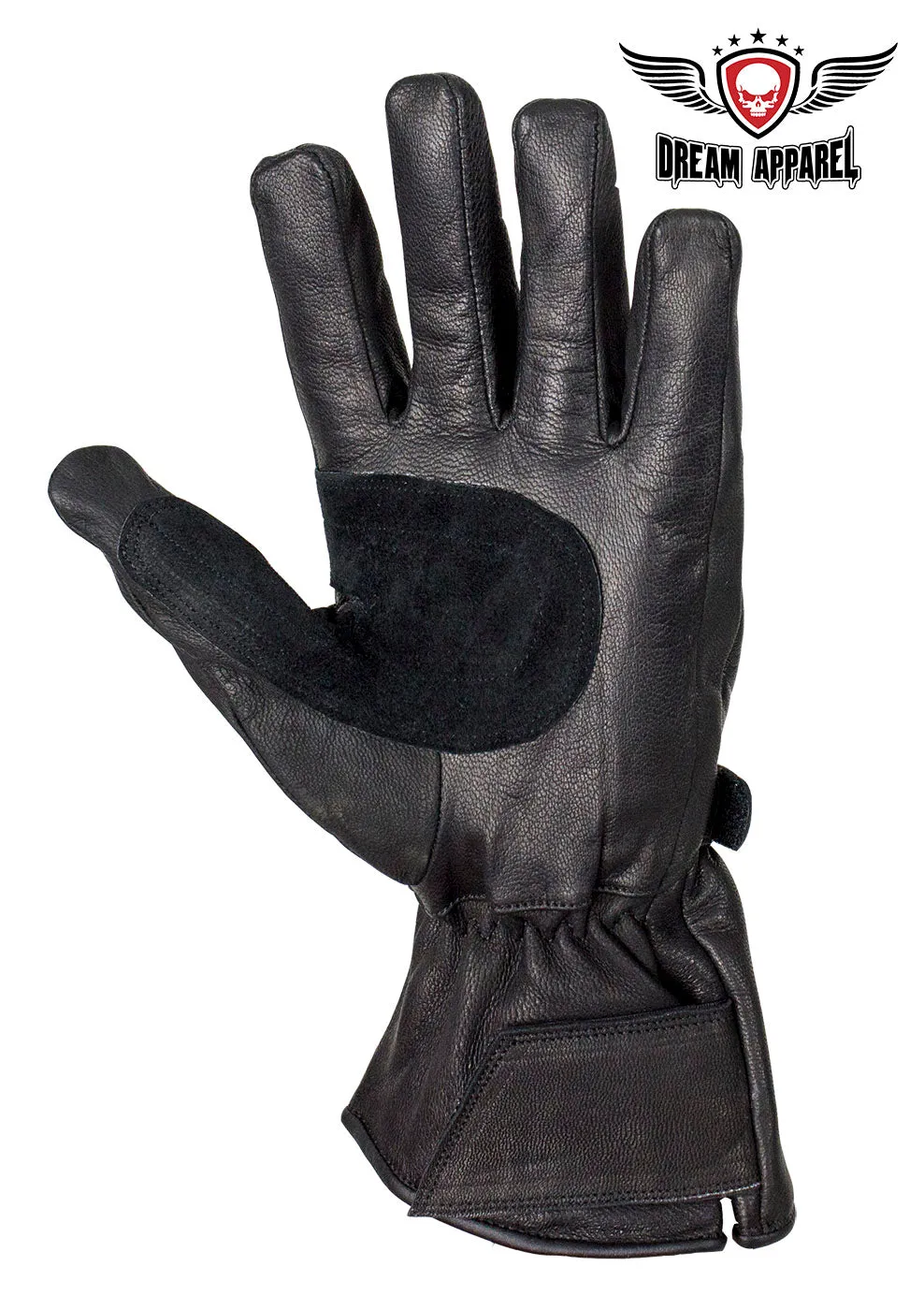 Men's Leather Gauntlet Gloves With Hard Knuckle Protector