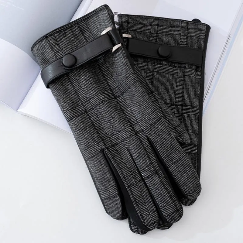 Men's Plaid Plush Warm Touch Screen PU Leather Gloves 34284838U