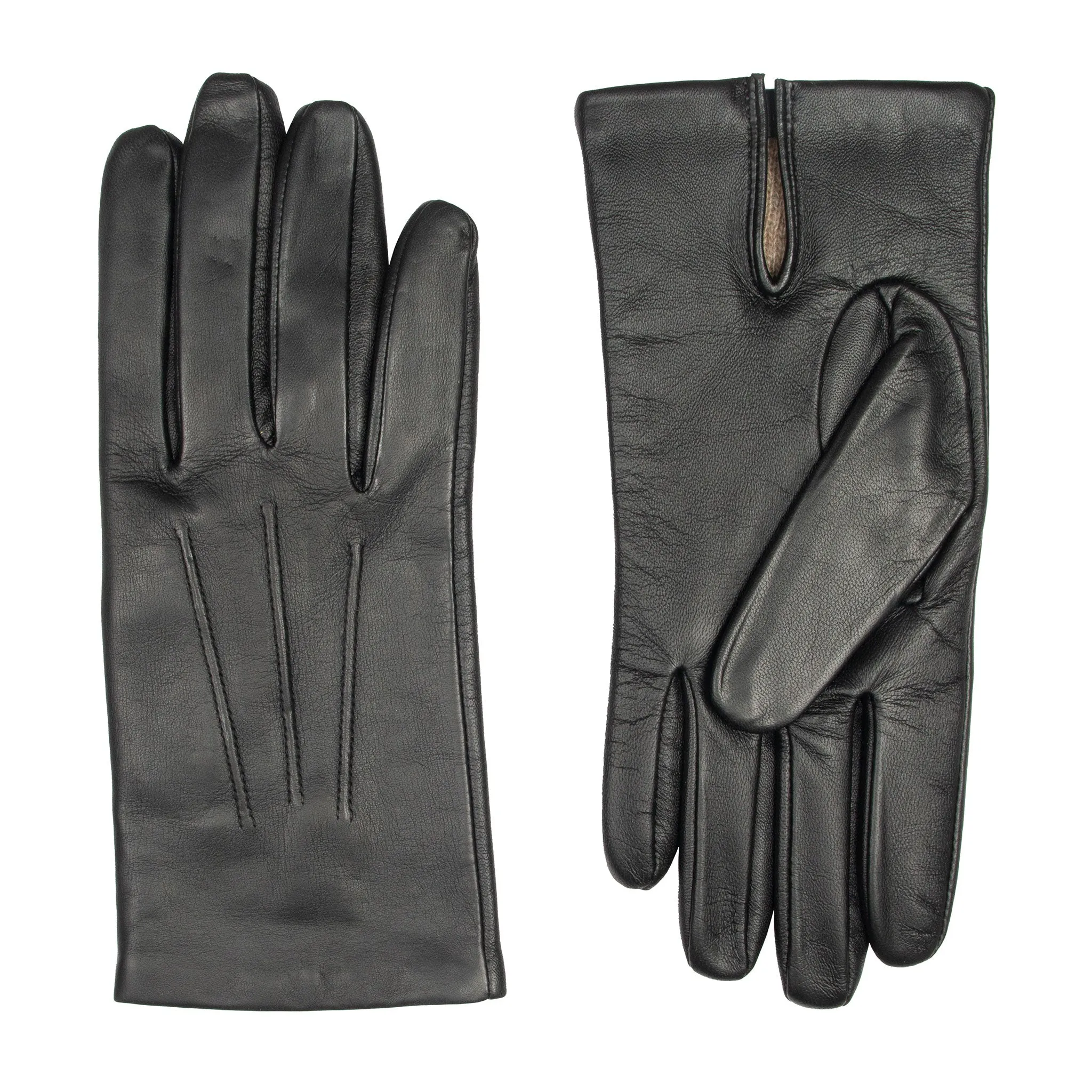 Men’s Touchscreen Three-Point Cashmere-Lined Leather Gloves