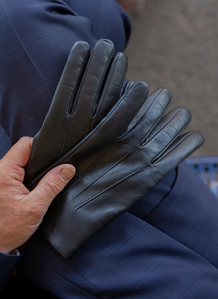 Men’s Touchscreen Three-Point Cashmere-Lined Leather Gloves