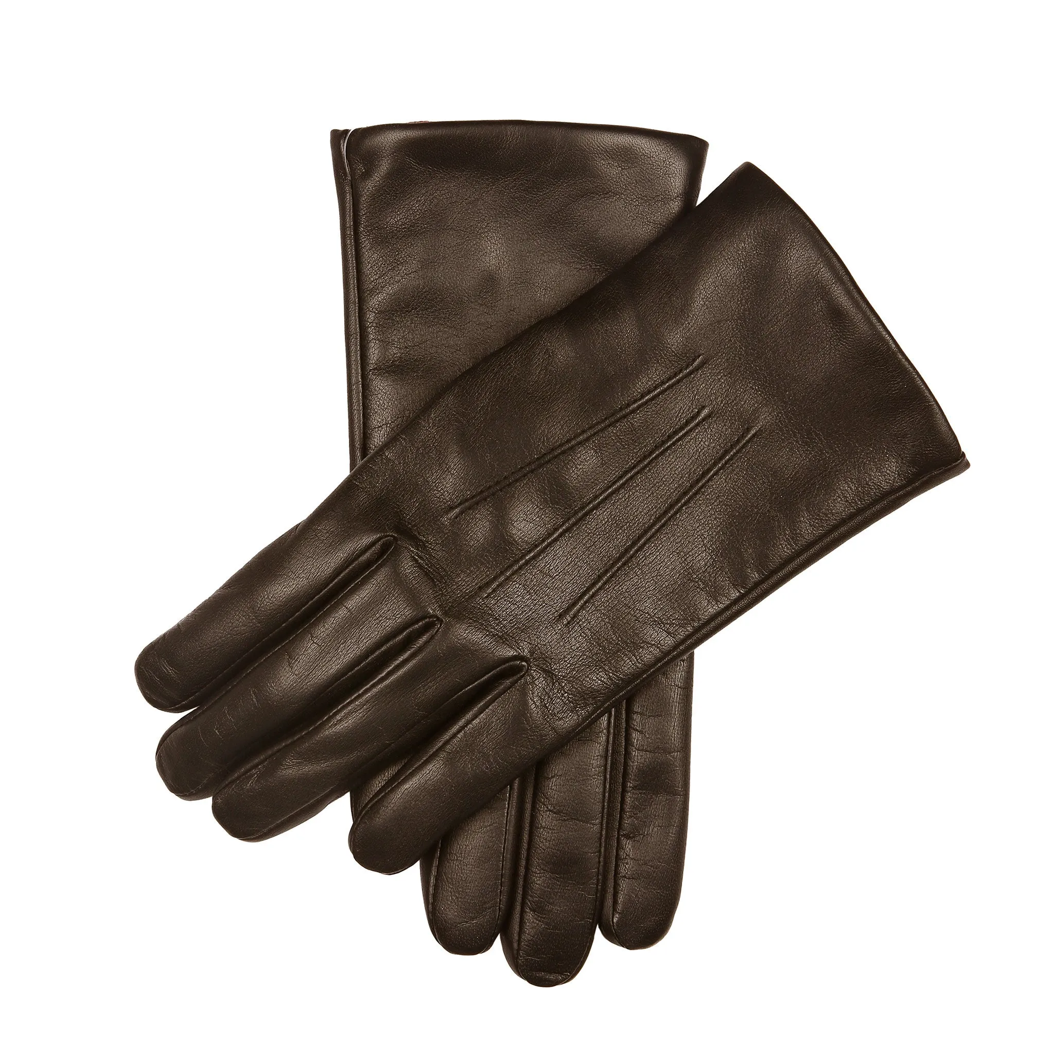 Men’s Touchscreen Three-Point Cashmere-Lined Leather Gloves