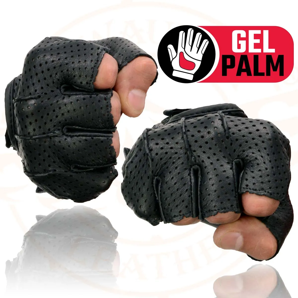 Milwaukee Leather SH877 Men's Black Welted USA Deerskin Leather Gel Padded Palm Fingerless Motorcycle Hand Gloves