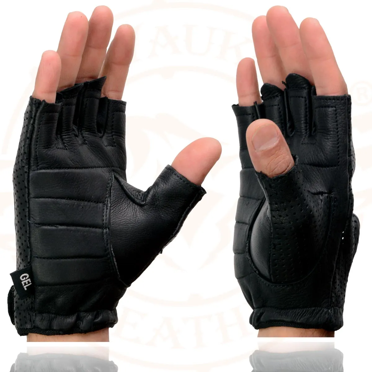 Milwaukee Leather SH877 Men's Black Welted USA Deerskin Leather Gel Padded Palm Fingerless Motorcycle Hand Gloves