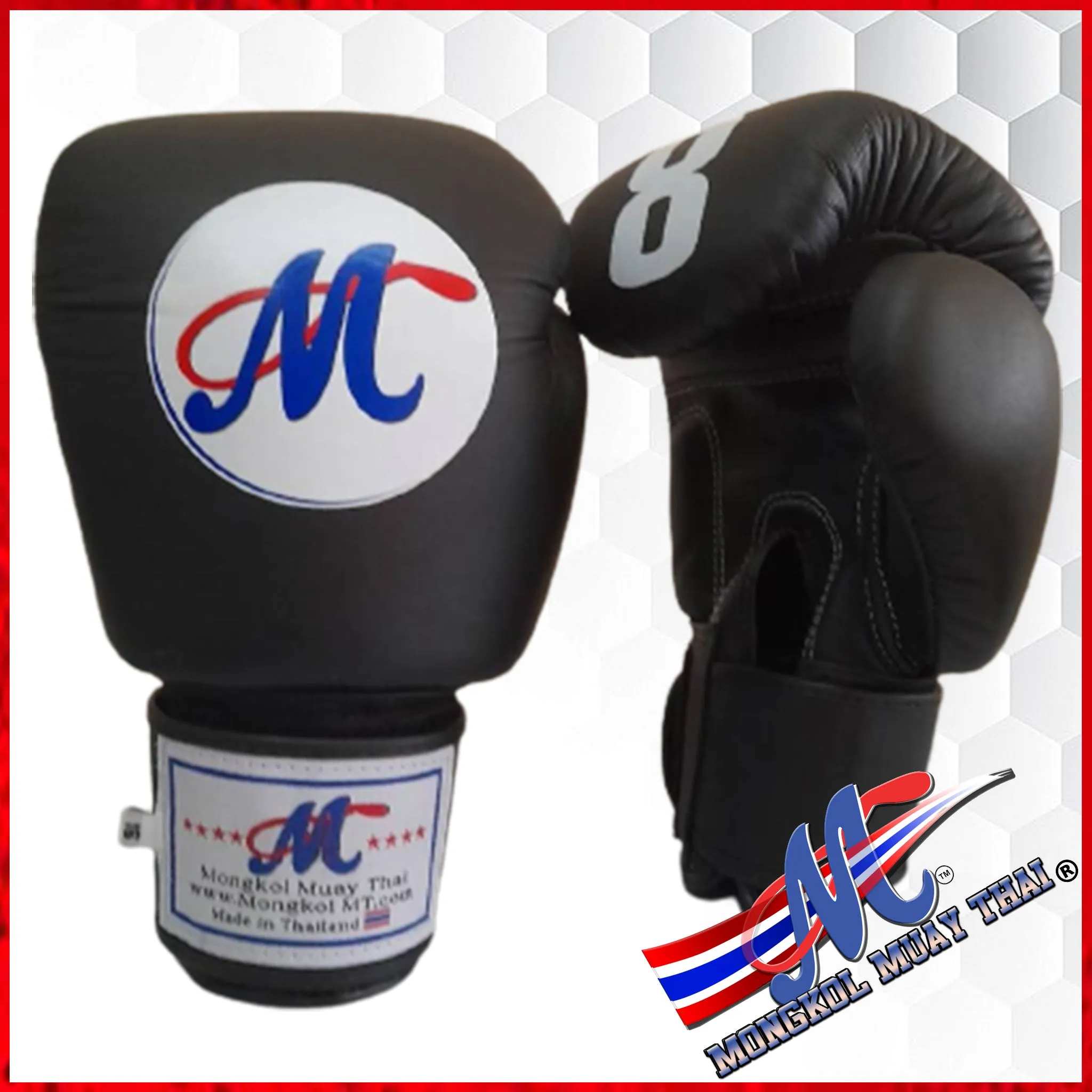 Mongkol Boxing gloves BLACK #8 16 Oz