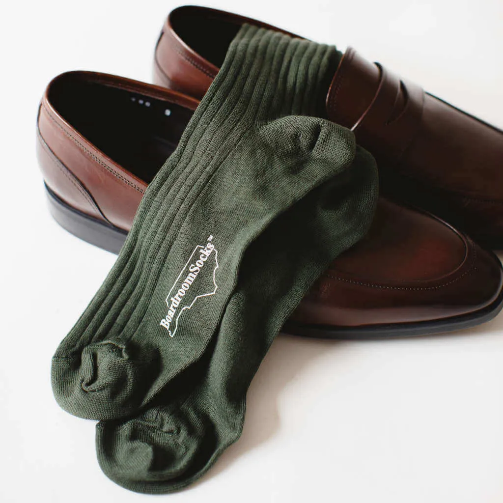 Olive Cotton Over the Calf Dress Socks