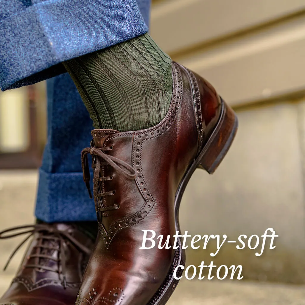 Olive Cotton Over the Calf Dress Socks