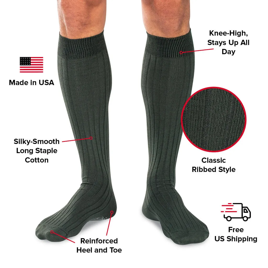 Olive Cotton Over the Calf Dress Socks