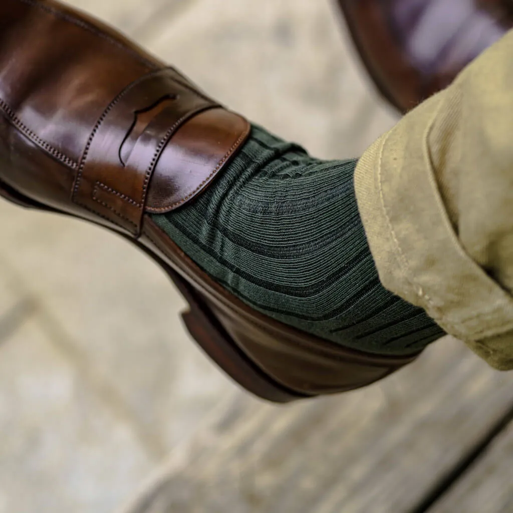 Olive Cotton Over the Calf Dress Socks