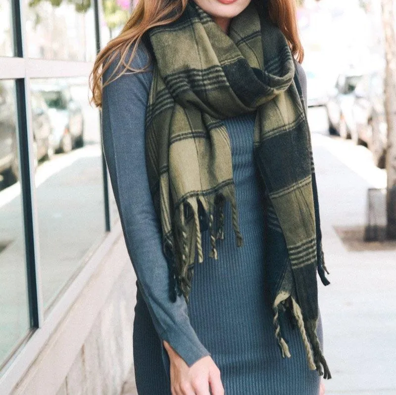 Oversized Flannel Tassel Scarf