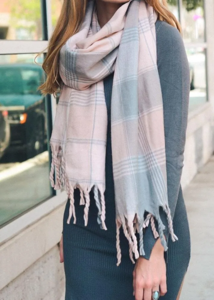 Oversized Flannel Tassel Scarf