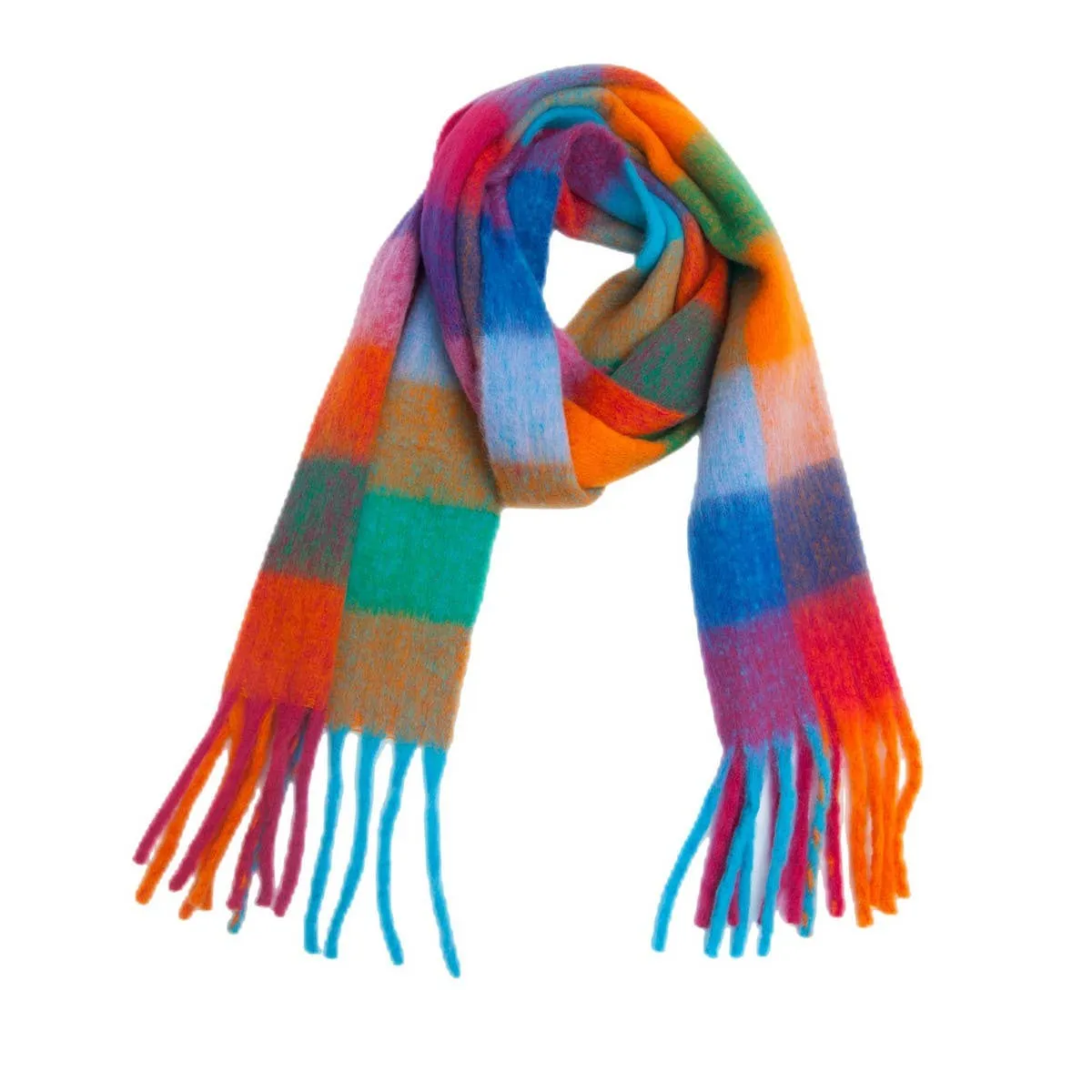 PLAID PATTERN FRINGE WINTER SCARF