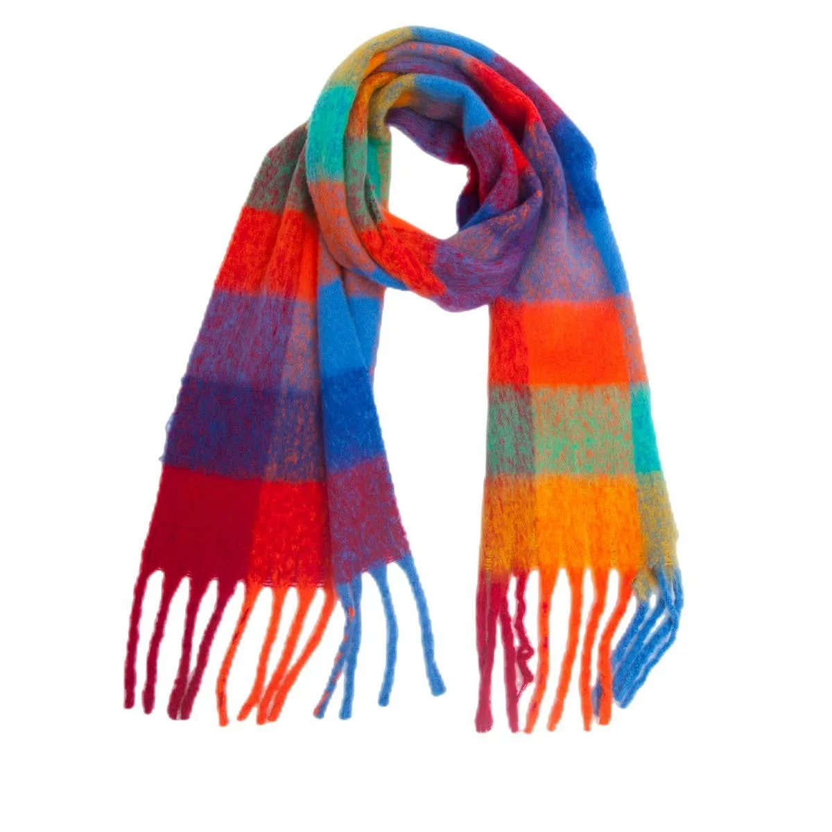 PLAID PATTERN FRINGE WINTER SCARF