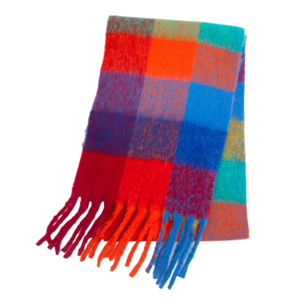 PLAID PATTERN FRINGE WINTER SCARF