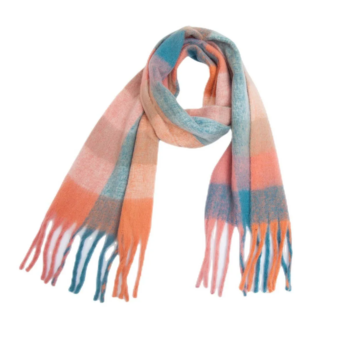 PLAID PATTERN FRINGE WINTER SCARF