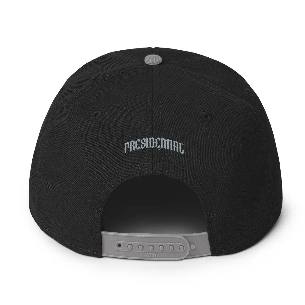 Presidential® Snapback Hat Black letter Presidential Silver