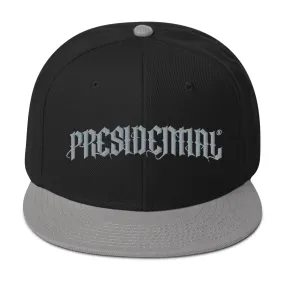 Presidential® Snapback Hat Black letter Presidential Silver