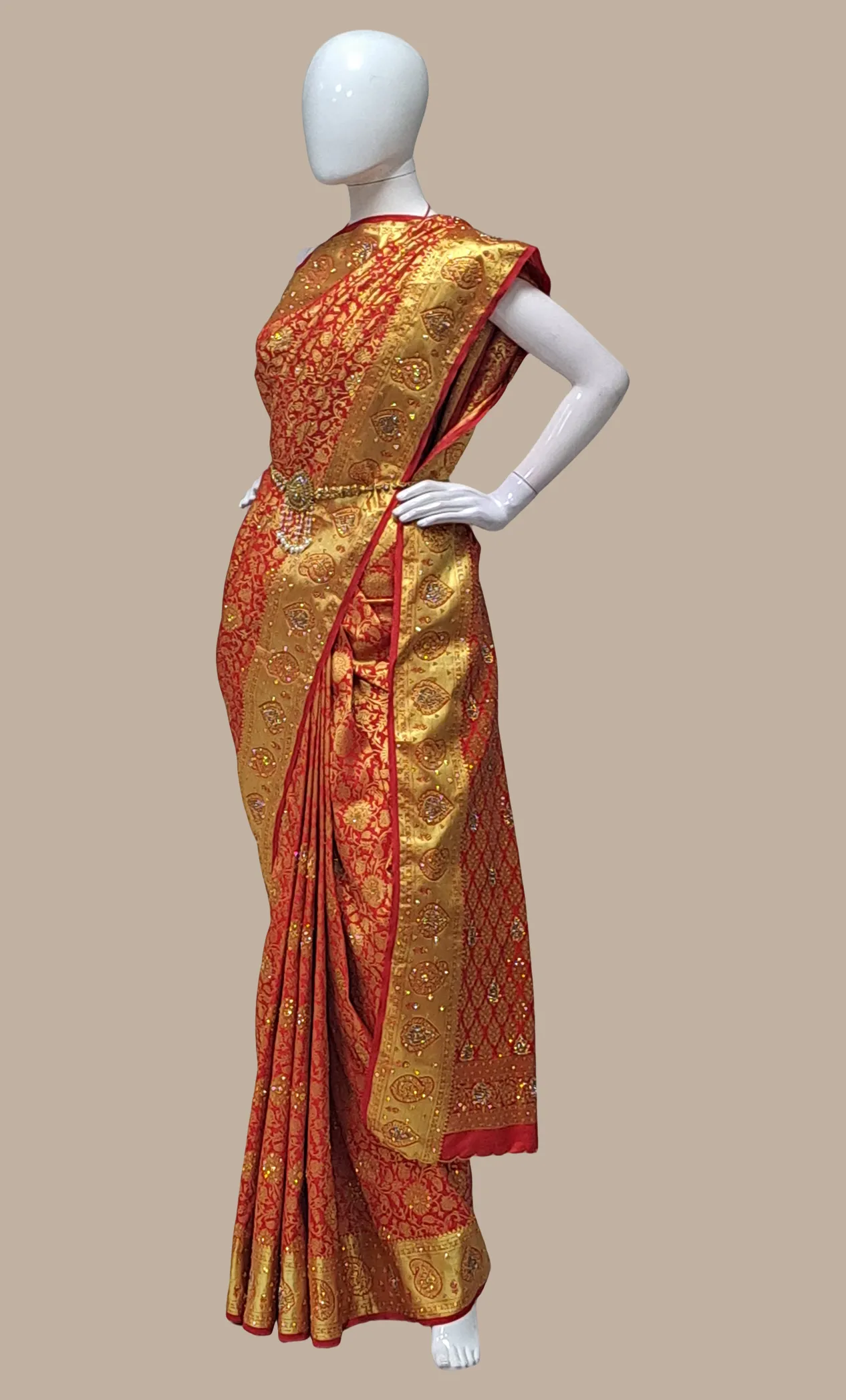 Red Embroidered Pure Silk Bridal Sari