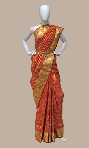 Red Embroidered Pure Silk Bridal Sari