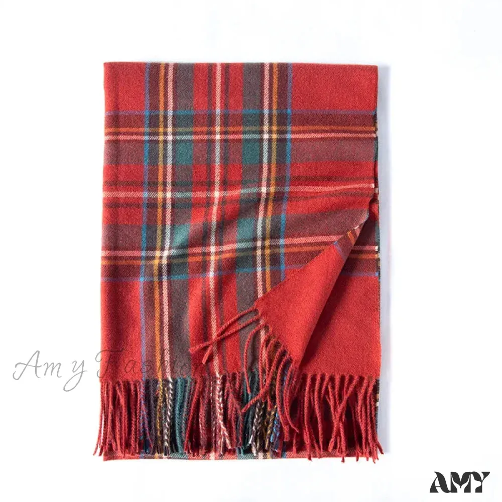 Red Plaid Cashmere Korean Style Fashion Warmer Hijab Pashmina Scarf for Women