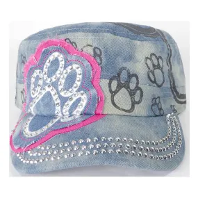 Rhinestone Paw Cadet Hat - Splash Light Denim (Pink Trim)