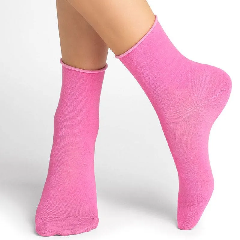 Roll-Top Pure Cotton Pink Ankle Socks