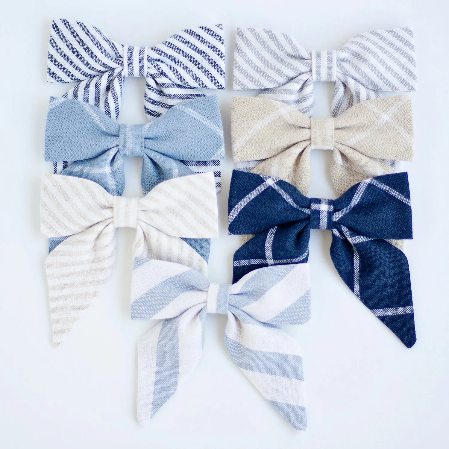 Sailor Bow Clip Or Headband / Chambray Linen Window Pane