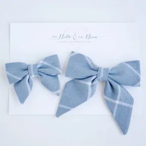 Sailor Bow Clip Or Headband / Chambray Linen Window Pane