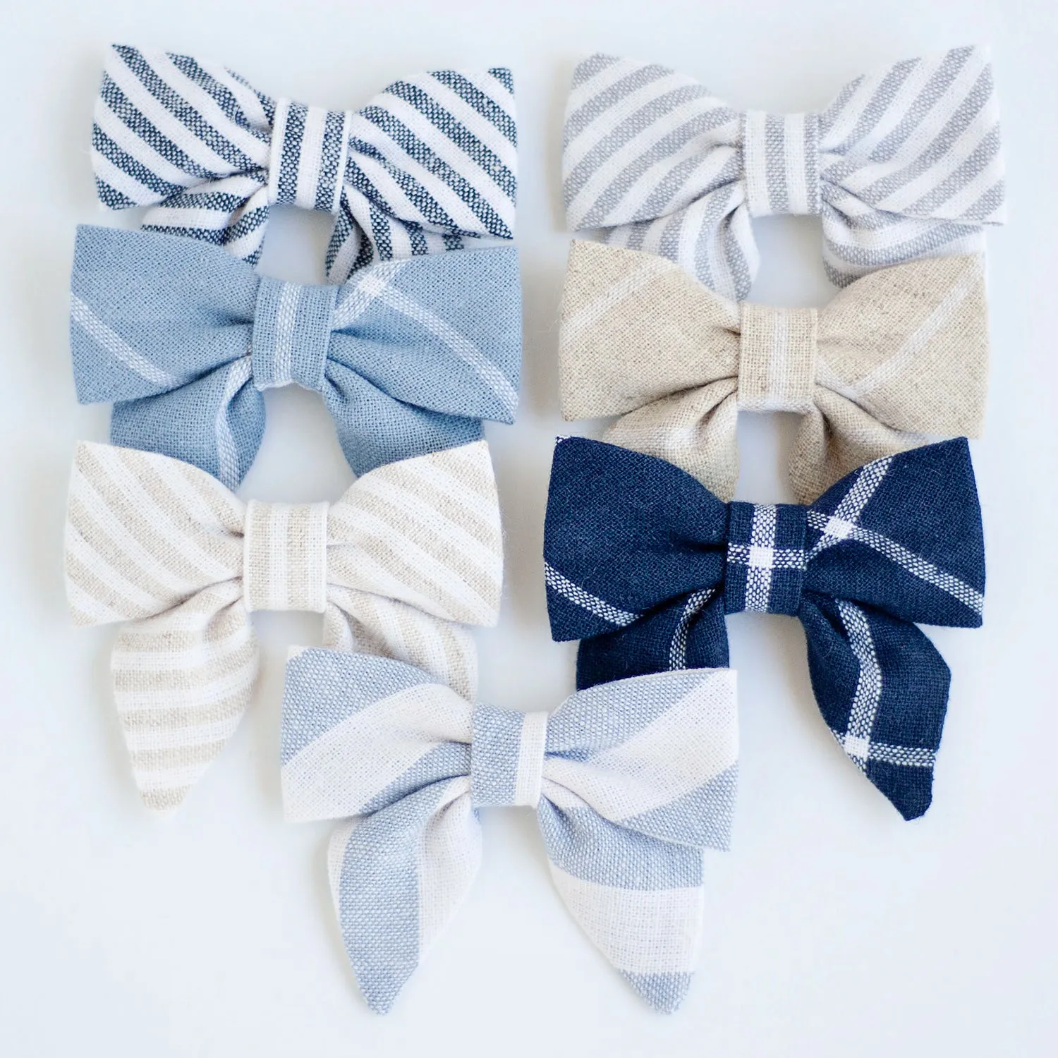 Sailor Bow Clip Or Headband / Navy Linen Window Pane